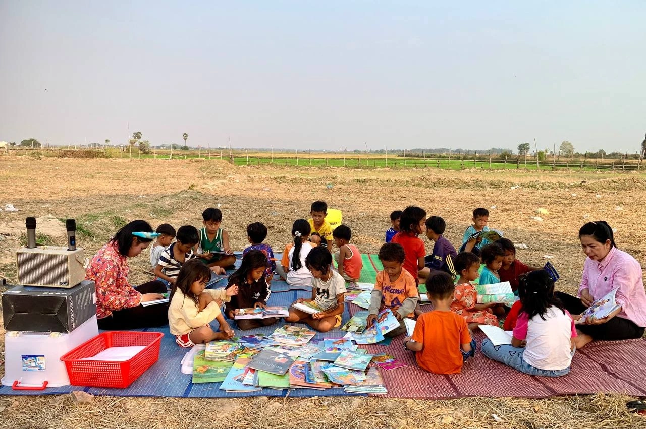 Mobile library in Cambodia as part of the Let's Read program