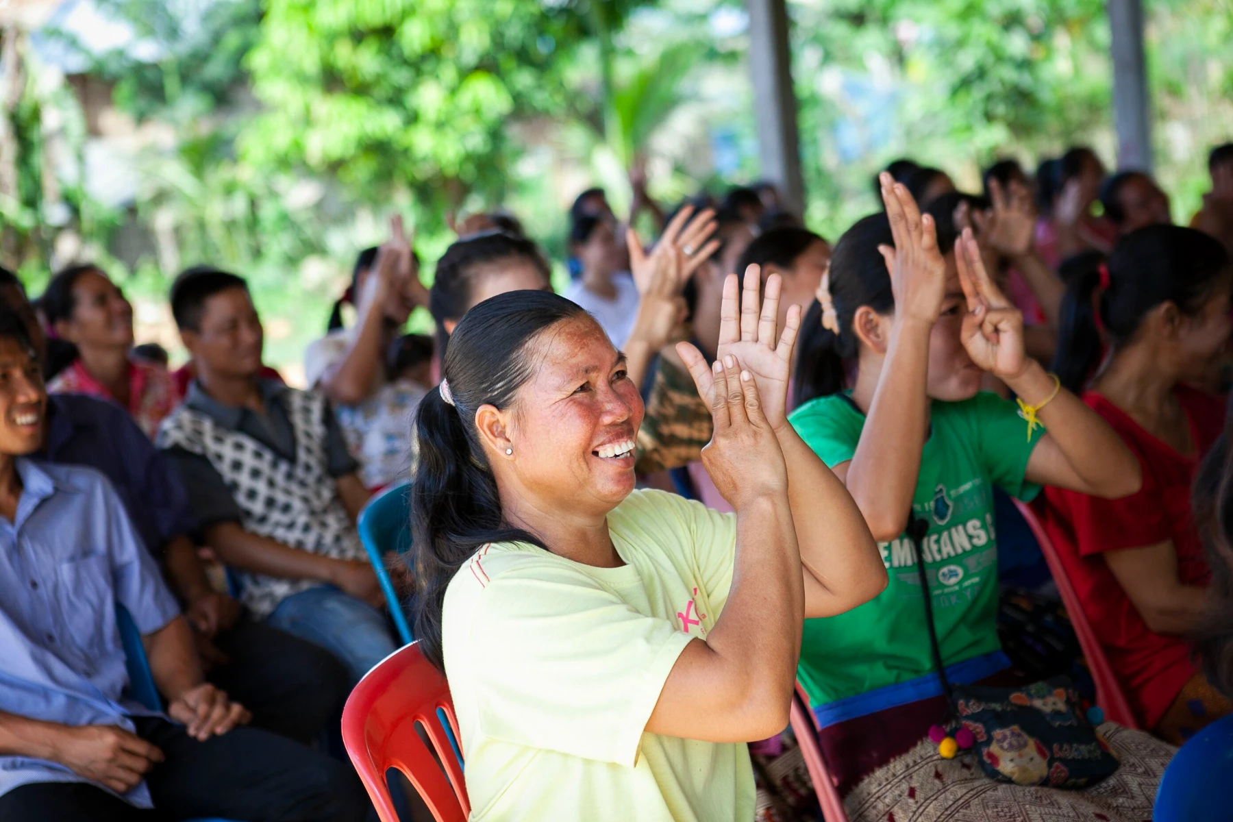 Participants attending a community outreach session in Lao PDR, as part of the Access Justice Program, to expand fair dispute resolution for rural and vulnerable communities.