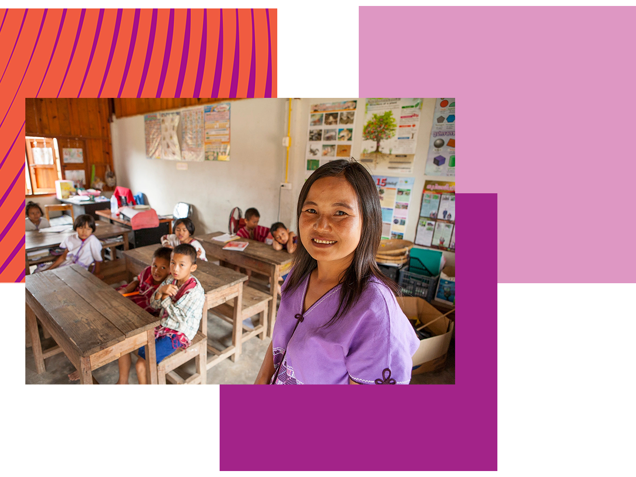 Teacher from mountain village in Thailand participate in Let's Read Program against 3 square graphic