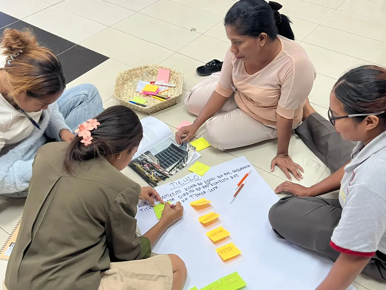 Civil society participants in Timor-Leste collaborate on a research planning exercise under Sasukat, a program supporting evidence-based policymaking